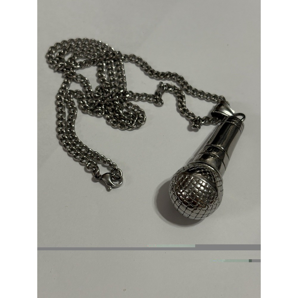 Mens Rapper Singer DJ Microphone 2" Pendant Necklace w 12" Stainless Steel Chain